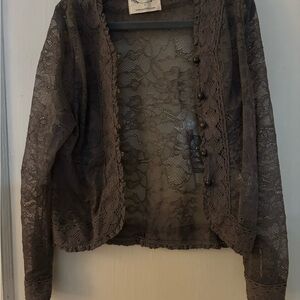 Joyfolie Lace Cardigan in Dark Brown